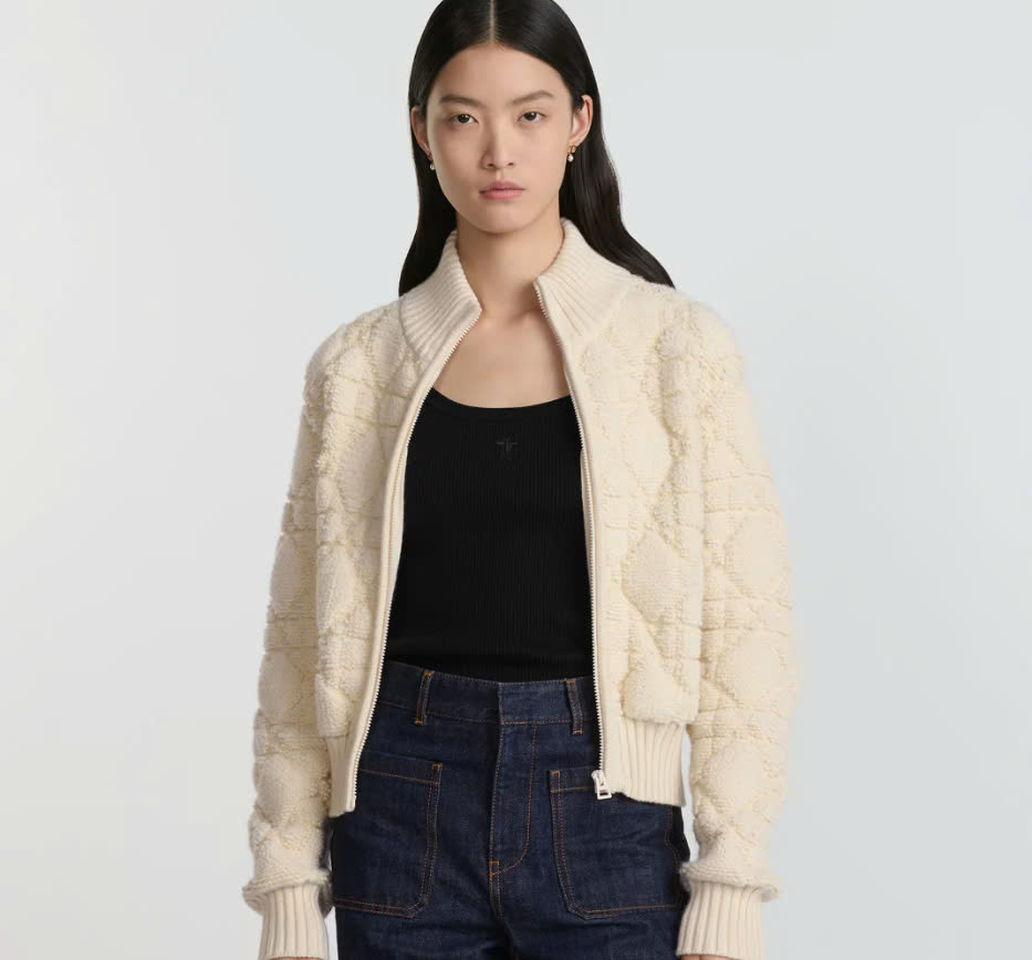 Macrocannage Zip-Up Cardigan